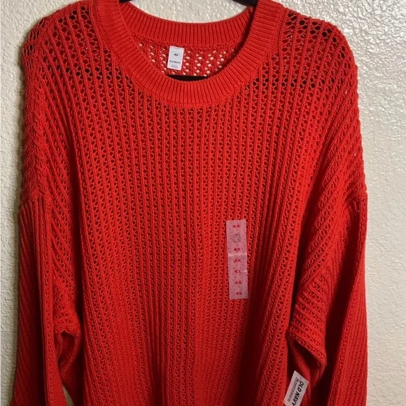 Old Navy Bright Orange/Res Crewneck Knit Sweater - Picture 2 of 2